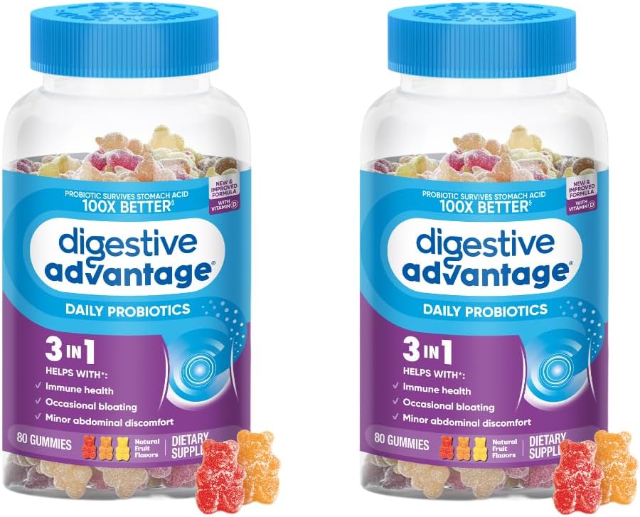 Digestive Advantage Daily Probiotic Gummies for Digestive Health, Gut Health & Immune Support, Probiotics for Men and Women (80ct) - Delicious Natural Fruit Flavor* (Pack of 2)