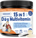 ZEBORA Dog Multivitamin Powder with Glucosamine, Dog Vitamins and Supplements for Immune Support, Skin and Coat Supplement with Omega 3 for Allergy Relief, Probiotics for Digestive & Gut Health