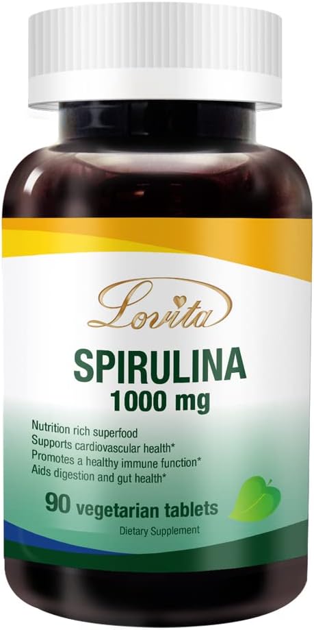 Lovita Organic Spirulina 1000mg per Tablet, Natural Multivitamin Superfood, 100% Vegan Spirulina Tablets, Non-Irradiated, 90 Vegetarian Tablets