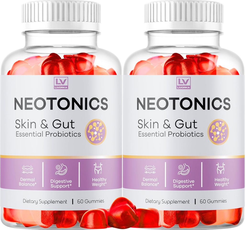 (2 Pack) Neotonics Skin And Gut Gummies, Neotonics Skin & Gut Essential Probiotics Gummies, Neotonics Skin And Gut Gummies Reviews, Neotonics Reviews, Neotonics Gummies, 120 Gummies For 2 Months