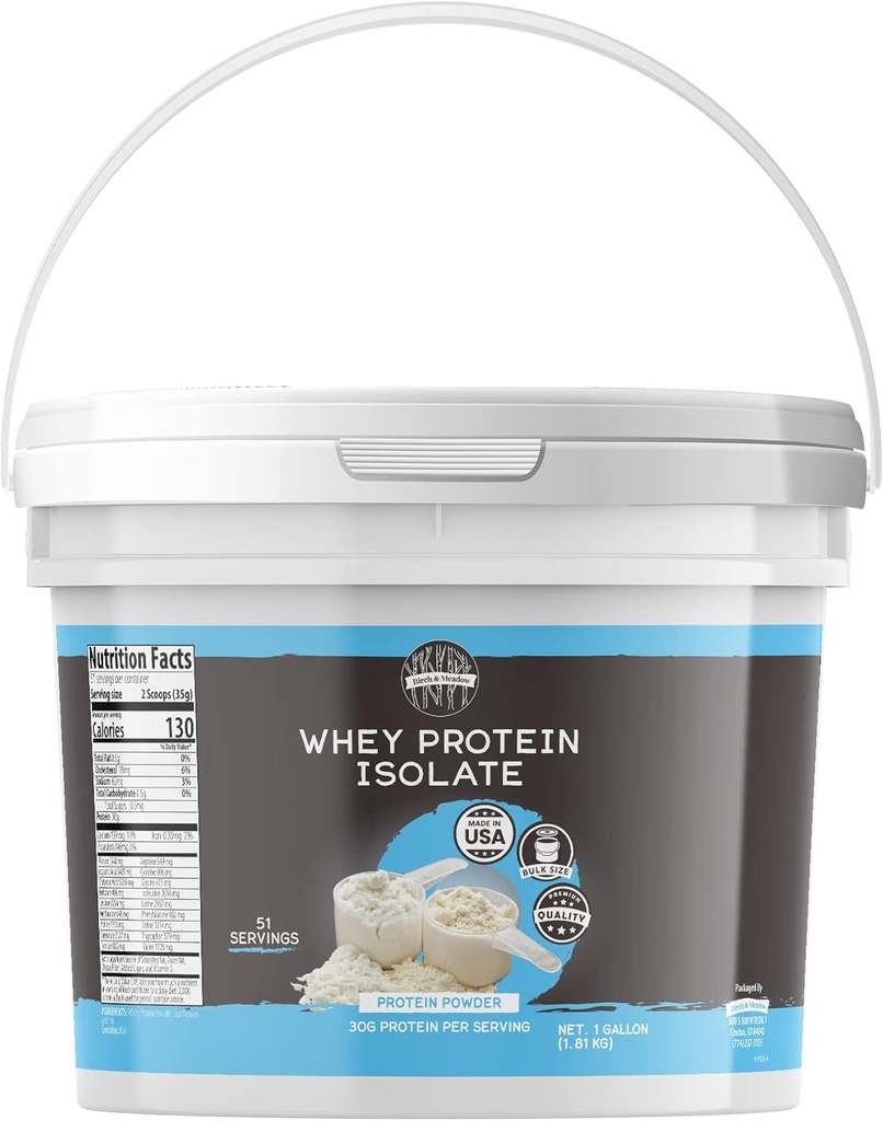 BIRCH & MEADOW 1 Gallon of Whey Protein Isolate Powder, Workout Supplement, Unflavored