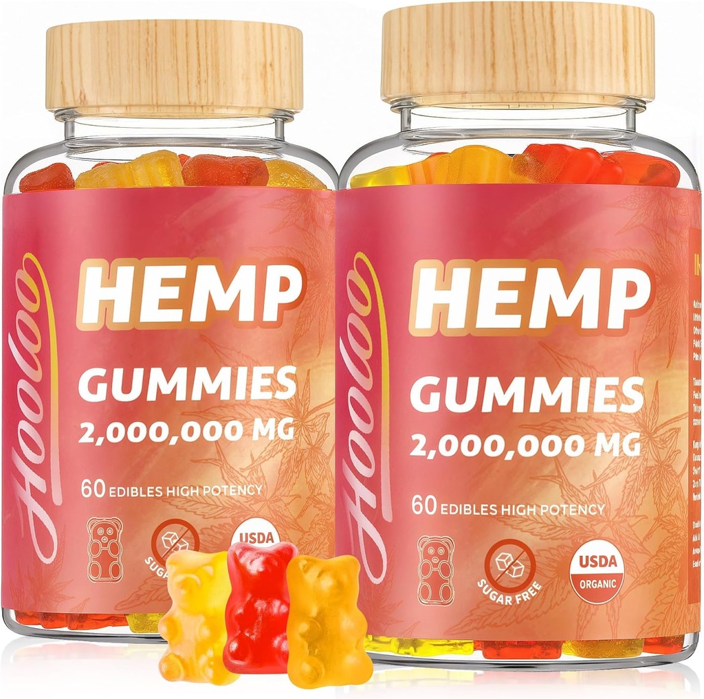 HOOLOO Hemp Gummies for Adult – High Potency 2,000,000MG, 100% Natural Pure Organic Sugar Free Fruity Hemp Gummies, Made in USA