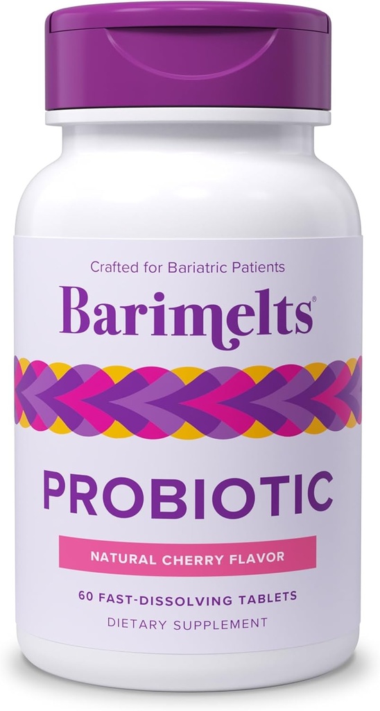 Barimelts Probiotic, 5 Billion CFU - 60 Fast-Dissolving Tablets (2-Month Supply) - Sugar-Free Probiotics for Women, Support Gut Health After Bariatric Surgery, Natural Cherry Flavor​