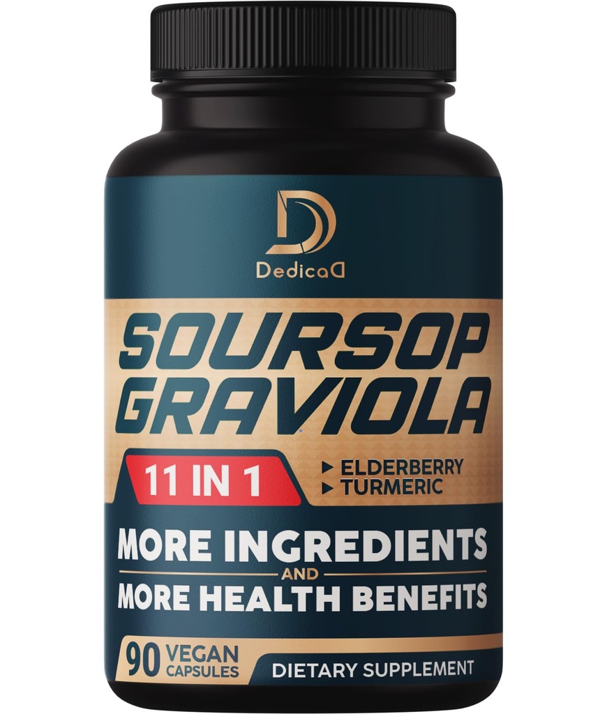 Soursop Graviola Capsules - 3 Months Supply - 9450mg Per Serving - 11 Herbs Elderberry, Turmeric Curcumin, Ginger Root, Milk Thistle - Mood, Mind, Body & Immune Support - 90 Vegan Capsules