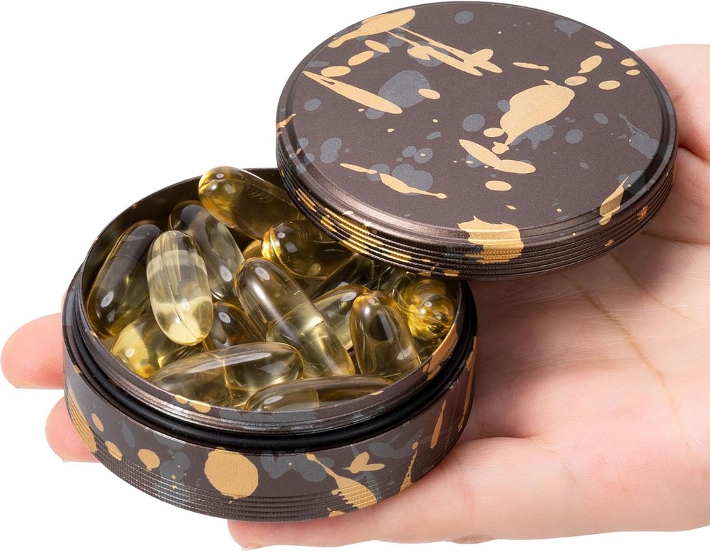 Pill Case for Purse & Pocket - Metal Daily Pill Box for Travel, Portable Waterproof Pill Organizer Single Medicine Container Holder for Vitamins, Fish Oil, Supplements