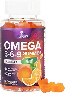 Omega 369 Gummies - Vegan Triple Omega 3 Supplement Gummy - Essential Fatty Acids Oil 3 6 9 Complex Heart Support and Brain Support for Women, Men & Pregnancy, Fish Free Non-GMO, Orange - 60 Gummies