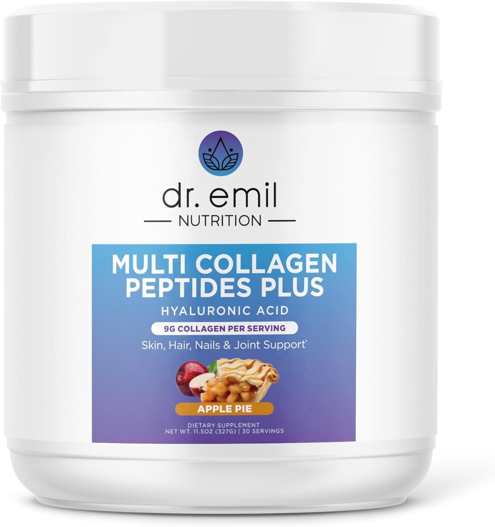 DR. EMIL NUTRITION Multi Collagen Peptides Plus - Apple Pie Flavor | 9g Collagen + Hyaluronic Acid | Skin, Hair, Nails & Joint Support | Paleo & Keto-Friendly, Non-GMO, 11.3 oz