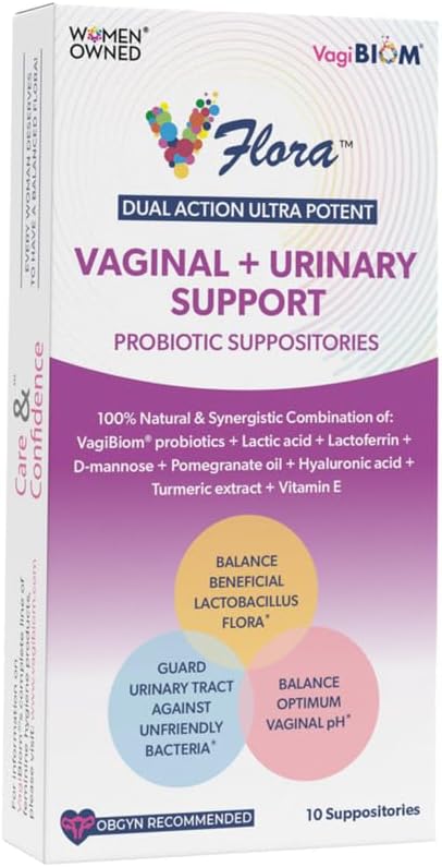 VagiBiom Dual Action Formula. Vaginal and Urinary Support to Balance Intimate Flora. Lactoferrin + Mannose + Lactobacillus crispatus to Flora Nourish Flora for Skin Health. Natural - Vegan