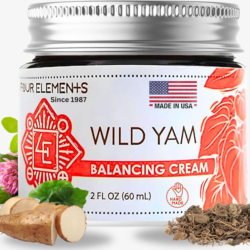 Four Elements 4E Wild Yam Balancing Cream, 2 OZ - 1st Place Winner at the 2023 International Herb Symposium for Creams and Salves! Proudly Farmed, Crafted and Packaged in WI, USA.