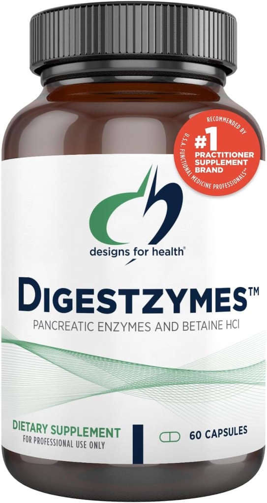 Designs for Health Digestzymes - Digestive Enzymes + Betaine Hydrochloride for Gas & Bloating Relief - Pepsin, Ox Bile, Lactase Enzyme & Lipase Enzymes for Digestion (60 Capsules)
