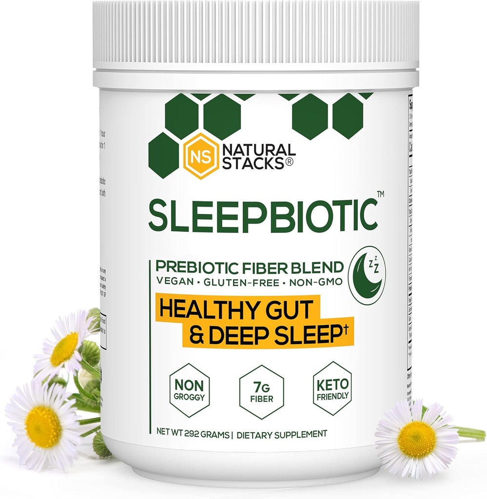 SleepBiotic Prebiotic Fiber Blend - Prebiotic Fiber Powder w/German Chamomile & Green Banana Flour - Prebiotic Powder Fiber Supplement for Healthy Gut 292g [20 Servings]