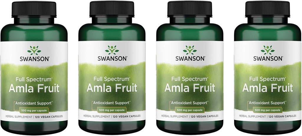 Swanson Full Spectrum Amla Fruit (Indian Gooseberry)-Ayurvedic Herbal Supplement Promoting Vitality & Energy Support-Packed with Phytonutrients to Support Wellness-(120 Capsules, 500mg Each) (4 Pack)