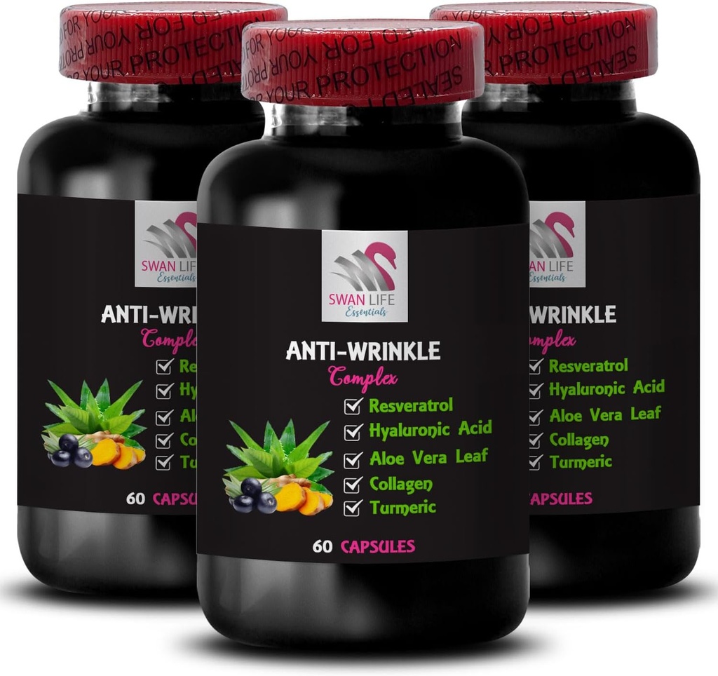 Alpha Lipoic Acid - Anti-Wrinkle Complex - L-Glutathione, Aloe Vera, Collagen Support, Green Coffee Bean, Lycopene, Turmeric, Grape Seed, Hydration Boost, Skin Firming, Smooth Texture 3Bot 180Caps