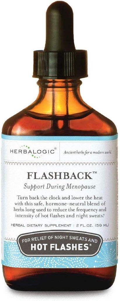 Herbalogic - Flashback Liquid Herb Drops - Natural Relief for Menopausal Hot Flashes, Night Sweats, Sleeplessness, Irritability & Mood Swings - 2 Fl. Oz.