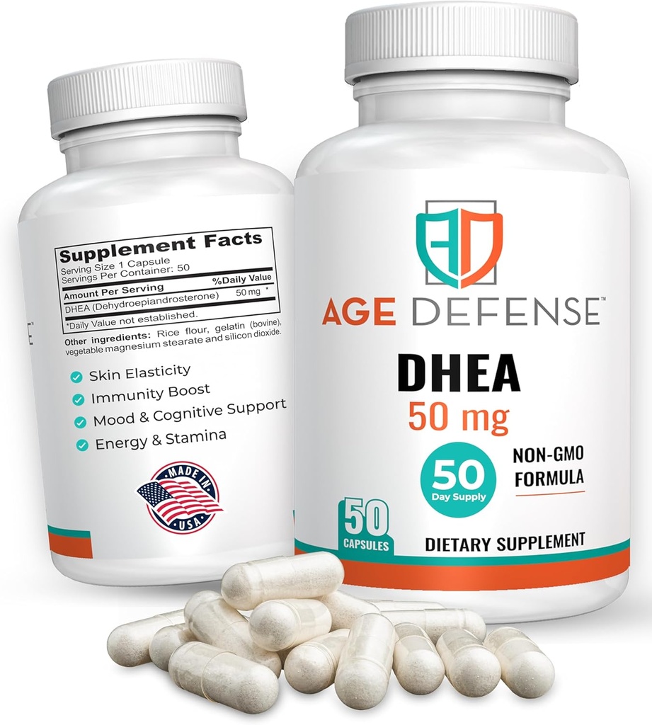 DHEA Capsules - DHEA Supplements - Natural Energy Support & Immune Support - Supports Vitality, Skin Elasticity, & Overall Wellness - DHEA Supplement for Women & Men (50 mg)