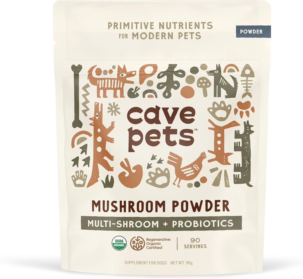 Cave Pets, Super Blend Powder, Dog Probiotic Supplement for Immunity and Digestive Health Support, Multi-Shroom & Probiotics, 90 Servings