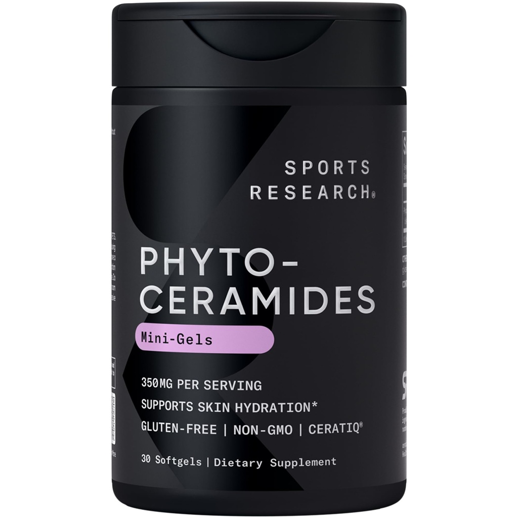 Sports Research® Phytoceramides 350mg per softgel - Plant Derived Ceramides for Healthy Skin and Hydration - Non GMO with No Fillers or Synthetic Vitamins - 30 Liquid softgels