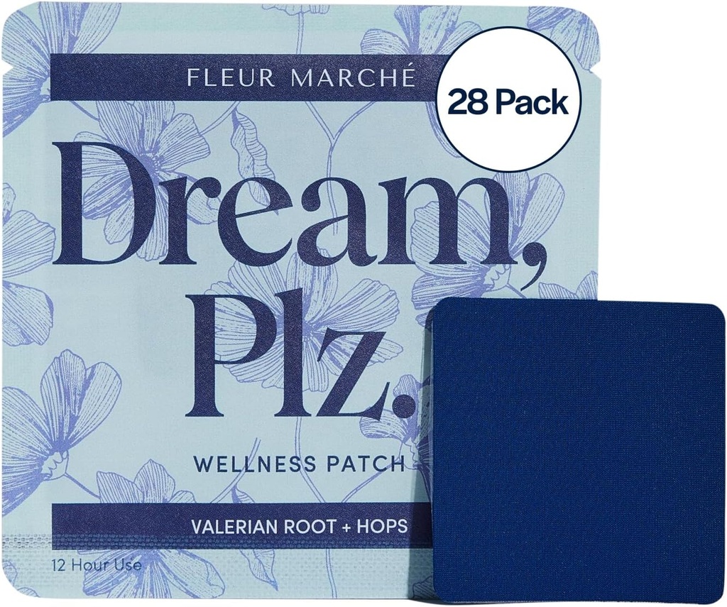 Fleur Marche Dream, Plz Botanical Sleep Patch - Better ZZZ's with Valerian Root, L-Theanine, Lavender Oil & Hops - Natural Sedative - Highly Bioavailable - 28 Patches