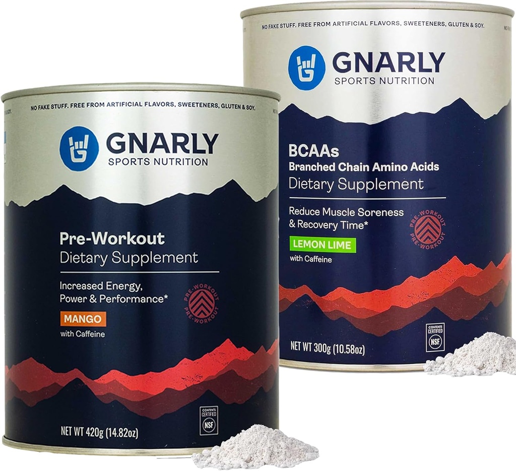 Gnarly Nutrition Preworkout Mango (14.82oz) BCAAs Lemon Lime (10.58oz)