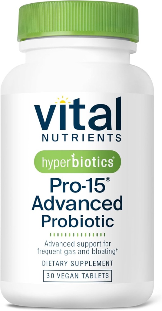 Hyperbiotics Vital Nutrients Pro-15 Advanced Probiotics for Women and Men | 15 Strains + Kiwifruit | Clinically Studied Daily Probiotics for Digestive Health, Gas, & Bloating | 30 Vegan Tablets
