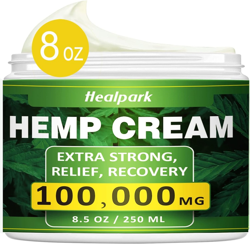 Healpark Natural Hemp Cream - 8.5 fl oz -with Arnica,MSM, Turmeric, Menthol