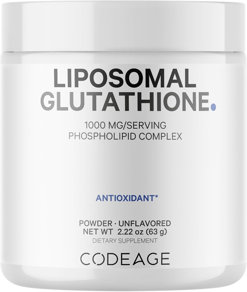 Codeage Liposomal Glutathione Powder - 1,000 mg Vegan Reduced L-Glutathione per Serving, Liposomal Delivery - 2-Month Supply - Unflavored - Phospholipid - Non-GMO Gluten-Free - 2.22 Oz