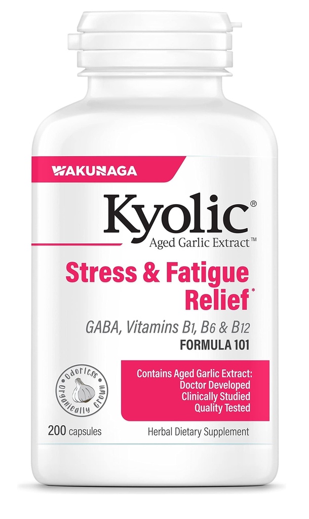 Kyolic Aged Garlic Extract Formula 101, Stress and Fatigue Relief*, 200 Capsules.