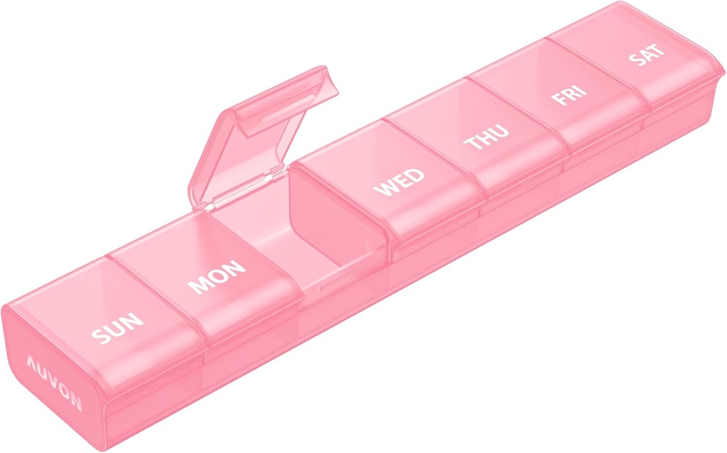 AUVON Weekly Pill Organizer with Effortless Opening Design, Arthritis Friendly Pill Box, BPA-Free Pill Organizer 7 Day, Cute & Portable Pill Case for Vitamins, Supplements and Medications