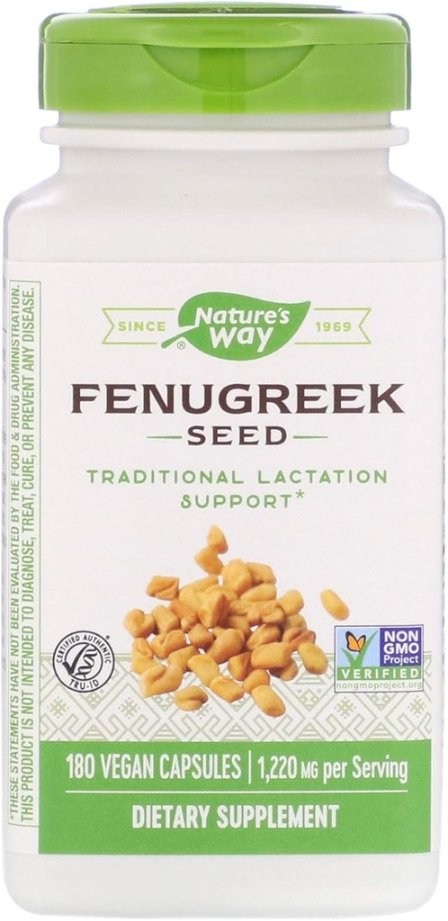 Nature's Way Fenugreek Seed 1,220 mg, Non-GMO Project Verified, TRU-ID Certified, Vegetarian, 180 Count, Pack of 2