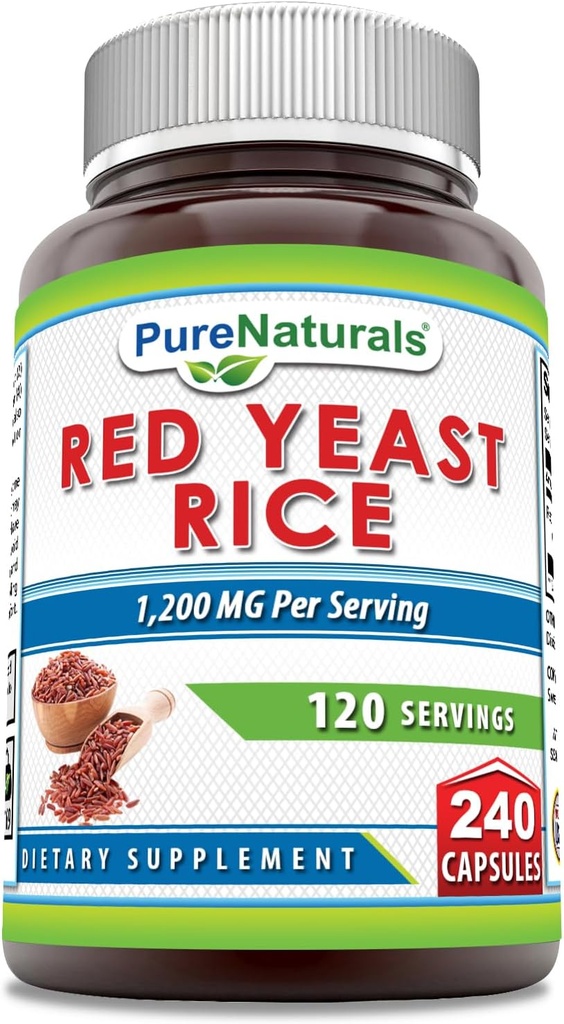 Pure Naturals Red Yeast Rice 1200 Mg per Serving, 240 Capsules Supplement | Non-GMO | Gluten Free | Made in USA