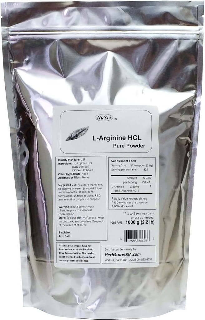 L-Arginine HCl Pure Powder 1000g (2.2 lb)
