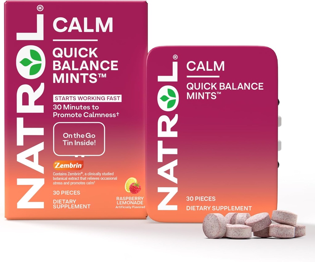 Natrol Quick Balance Calm Mints, Dietary Supplement, Raspberry Lemonade Artificially Flavored, 30 Count, 15 Day Supply