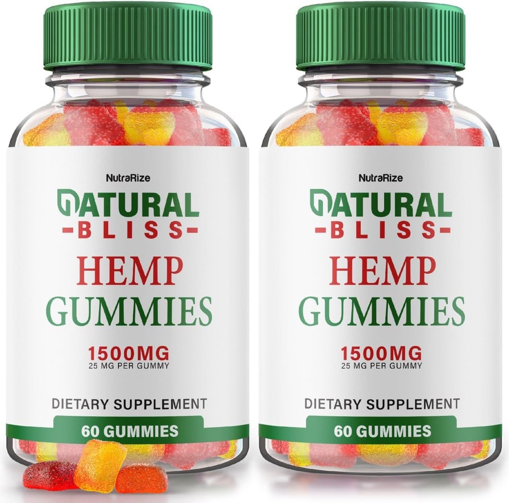 NutraRize (Pack of 2 Natural Bliss Gummies, Hemp Supplement for Tranquility, A Daily Indulgence of Relaxation and Focus, NaturalBliss Reviews (120 Gummies)