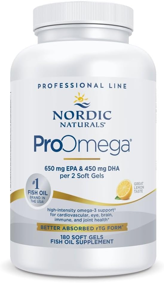 Nordic Naturals ProOmega, Lemon Flavor - 180 Soft Gels - 1280 mg Omega-3 - High-Potency Fish Oil with EPA & DHA - Promotes Brain, Eye, Heart, & Immune Health - Non-GMO - 90 Servings