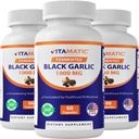 Vitamatic 3 Pack Fermented Black Garlic Extract 1000 mg 60 Capsules - Non-GMO, Gluten Free - (Total 180 Capsules)