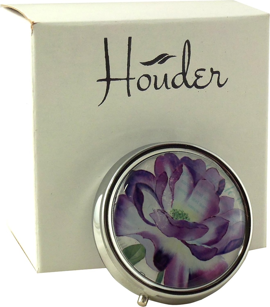 Designer Pill Box by Houder - Decorative Pill Case with Gift Box - Carry Your Meds in Style (Purple Flower)
