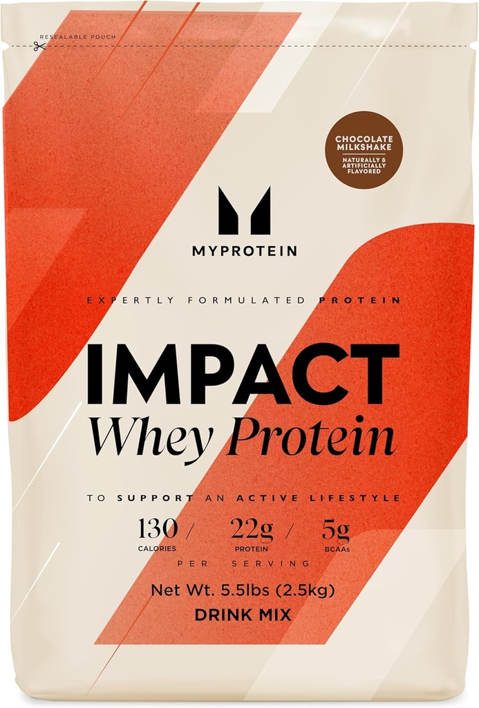 Myprotein Impact Whey Protein Powder, 5.5 Lbs (75 Servings) Chocolate Milkshake, 22g Protein & 5g BCAA Per Serving, Protein Shake for Superior Performance, Muscle Strength & Recovery, Gluten Free