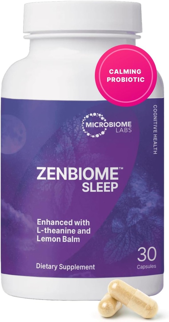 Microbiome Labs Zenbiome Sleep - L Theanine Supplement with Lemon Balm Extract & Probiotics with Bifidobacterium Longum - Help Soothe The Gut-Brain Axis at Bedtime (30 Capsules)