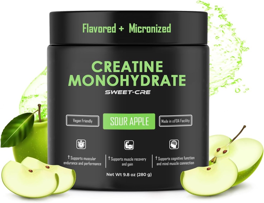 Creatine Monohydrate – 5g Creatine Monohydrate Powder – Advanced Creatine for Women and Men – Bulk Supplements Creatine – Delicious Fruit Punch Flavor – 10oz (40 Servings, Sour Apple)