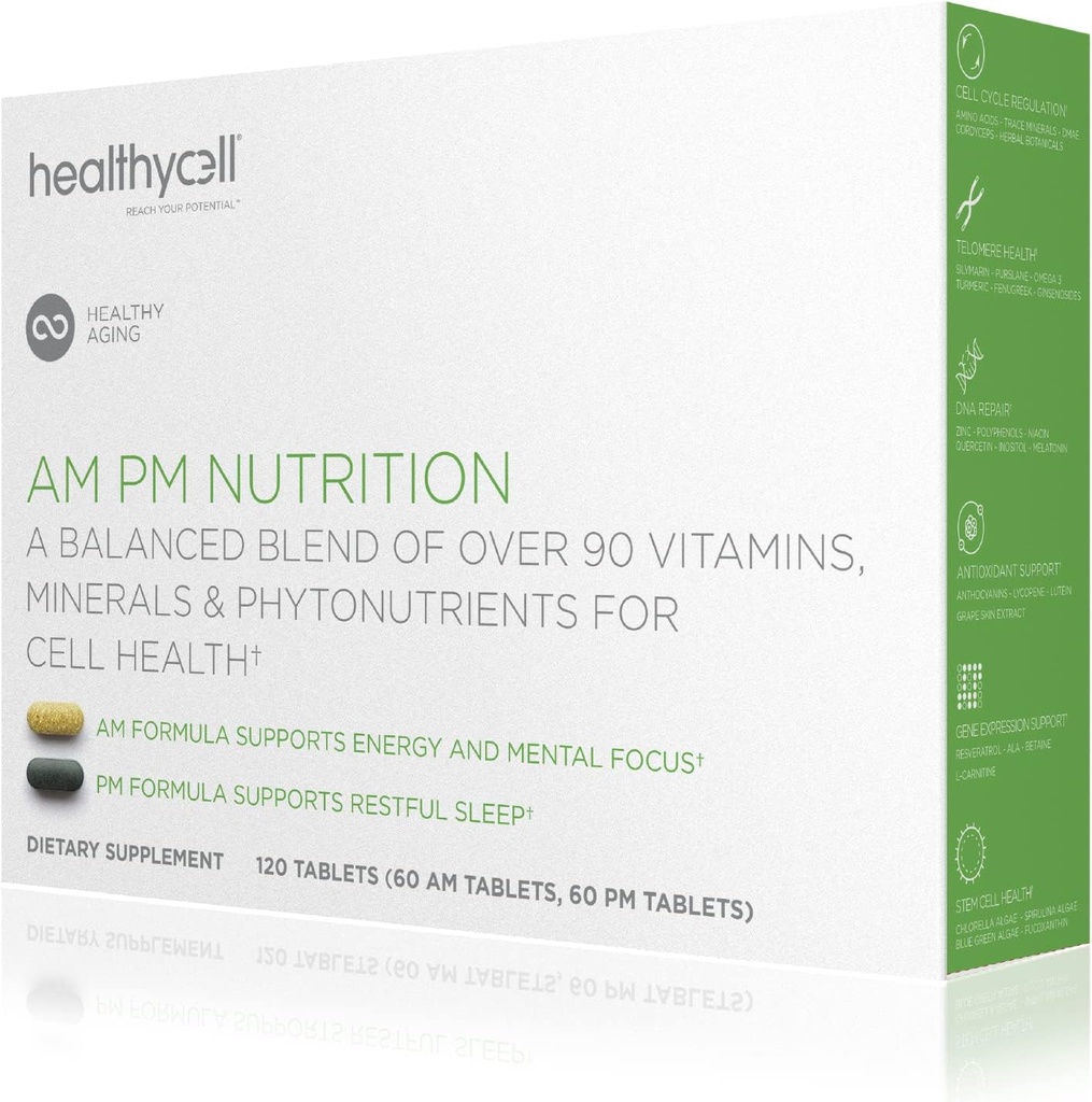 HealthyCell AM PM Nutrition for Day & Night - Blend of 90 Vitamins, Minerals, Probiotics & Nutrients Supports Overall Health, Energy, Focus & Sleep - Natural Multivitamin for Men & Women - 30 Servings