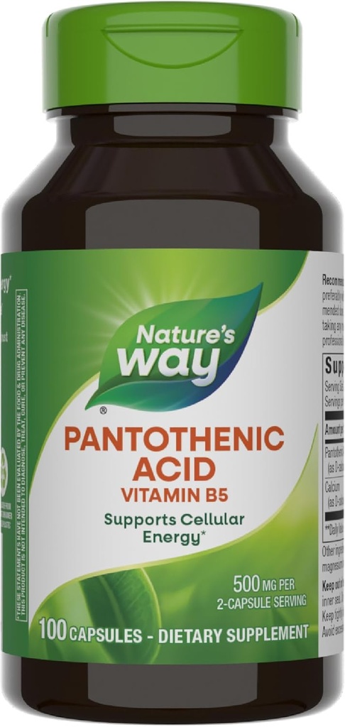 Nature's Way Pantothenic Acid, Supports Cellular Energy*, 500mg Per Serving, 100 Capsules