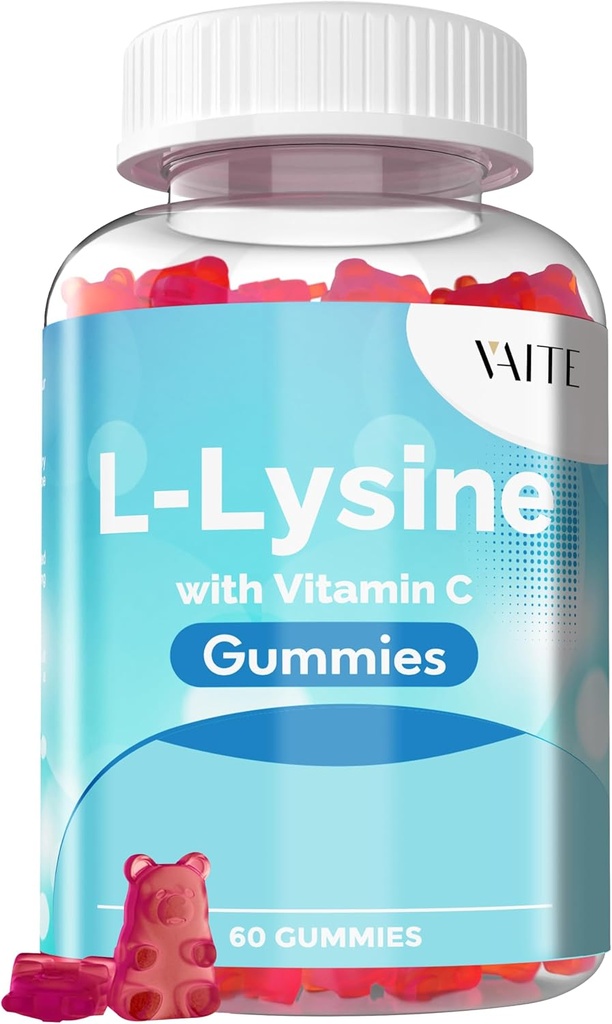 VAITE L-Lysine 800mg Gummies with Vitamin C - Skin, Lip & Cold Sore* Support for Women - Lysine for Adults, Supports Tissue Health & Immune System, Amino Acid & Complex Supplements, 60 Vegan Chewable