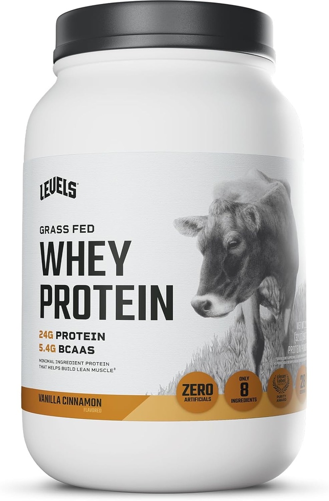 Levels Grass Fed Whey Protein Powder, No Artificials, 24G of Protein, Vanilla Cinnamon, 2LB