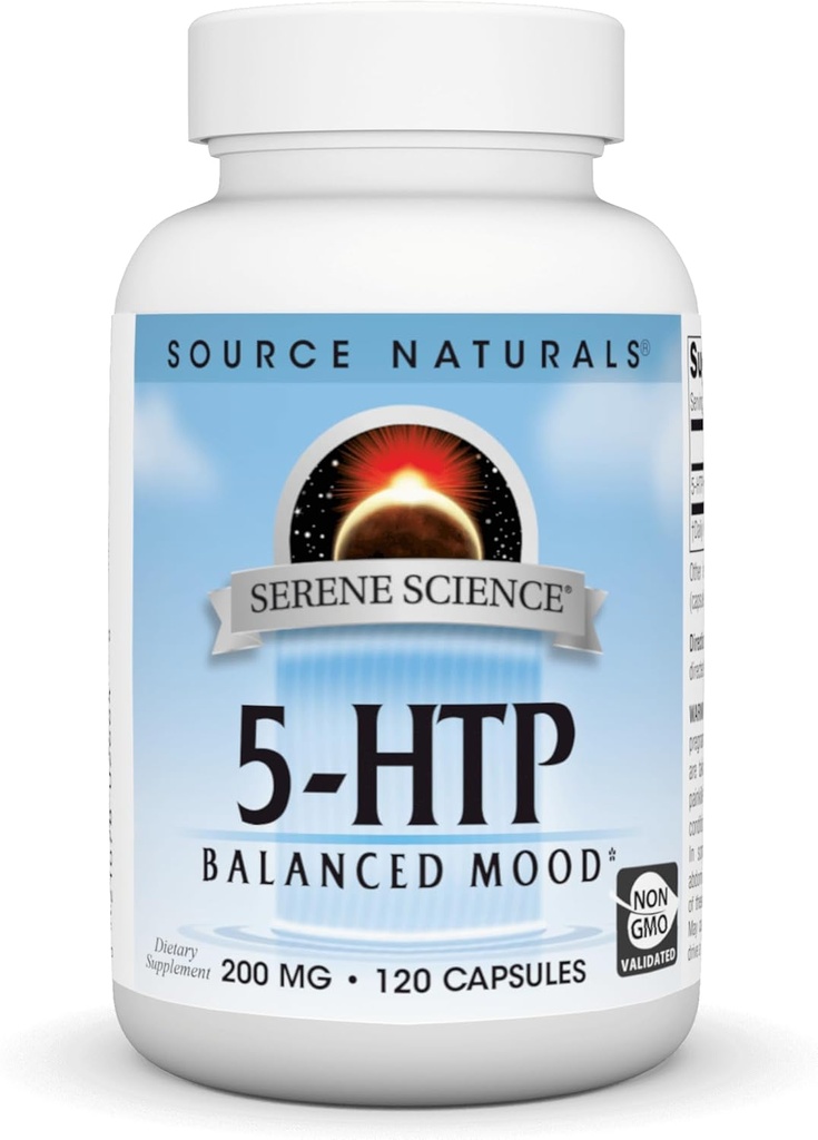 Source Naturals Serene Science 5-HTP, Balanced Mood*, Non-GMO Dietary Supplement, 200 mg - 120 Capsules