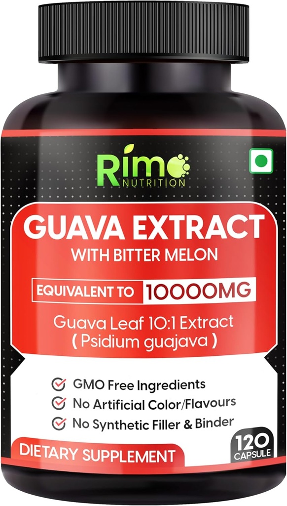 Guava Leaf Extract with Bitter Melon 120 Veg Capsules 1000 mg Per Serving (120 Capsules, Guava)