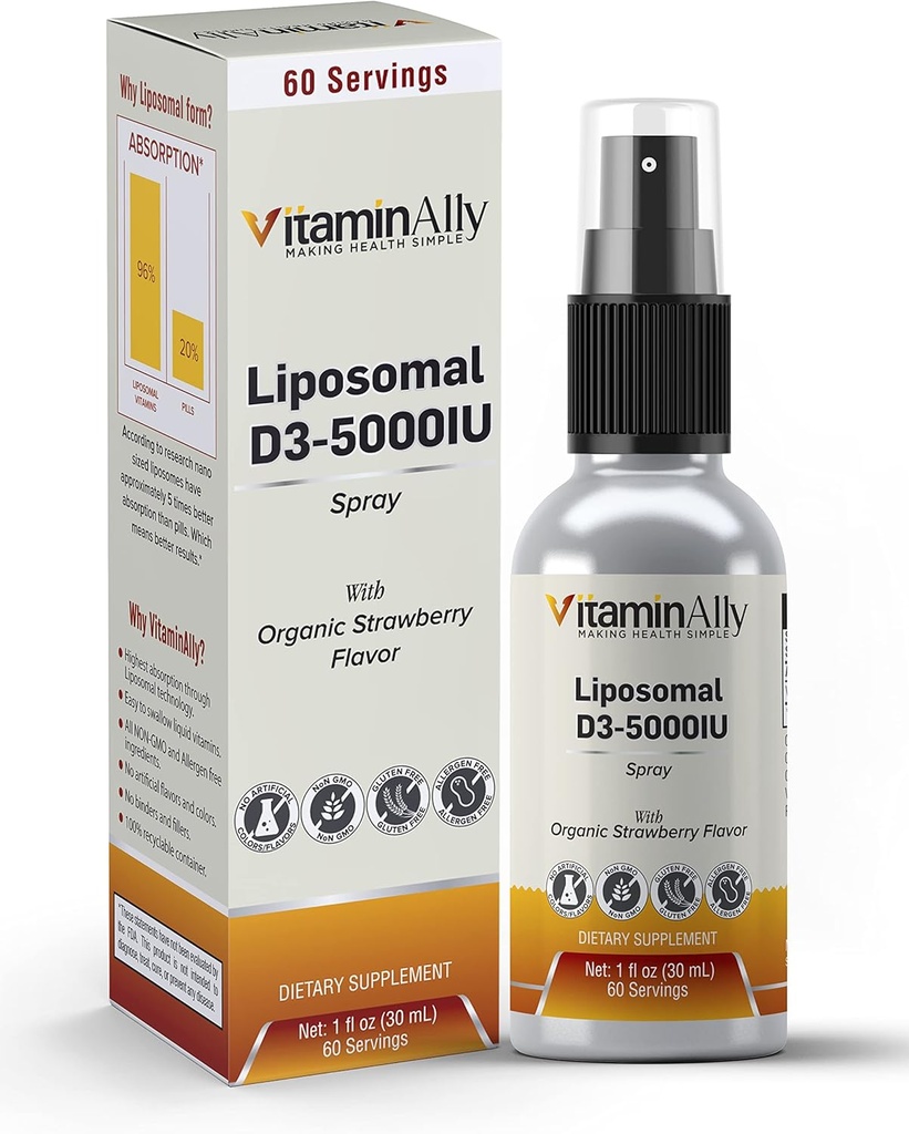Liposomal Liquid Vitamin D3-5000IU Spray | 2 Month Supply |1 fl oz | Non-GMO | Sugar Free| Gluten Free | Travel Friendly | Supports Bone Health, Immune System and Healthy Mood