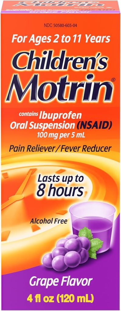 Children's Motrin Oral Suspension, Pain Relief, Ibuprofen, Grape Flavored, 4 Oz