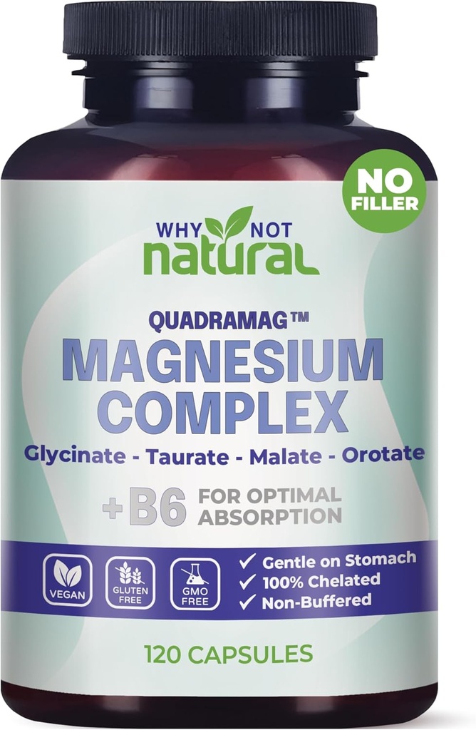 4-in-1 Magnesium Complex Supplement - Glycinate, Taurate, Malate, Orotate Blend - 300 mg per Serving, 120 Capsules