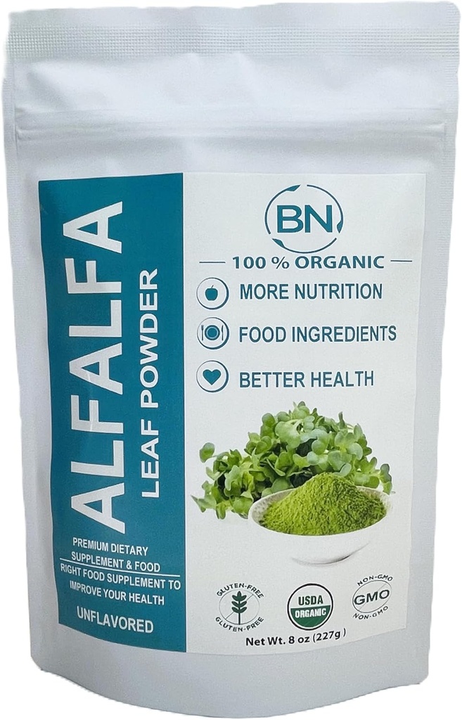 Alfalfa Leaf Powder - Green Superfood Supplement for Drinks, Tea, Shakes, Vegan, Gluten Free, Non GMO, Kosher