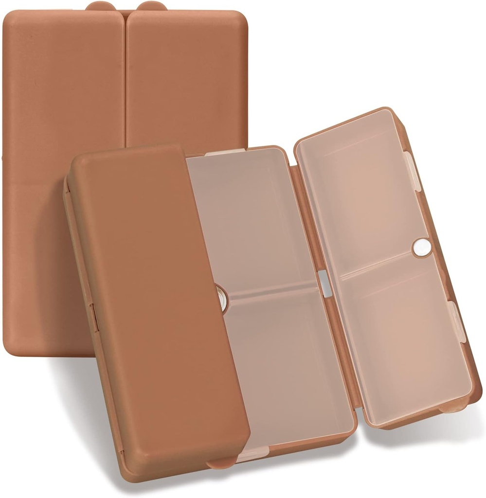 FYY Daily Pill Organizer,7 Compartments Portable Pill Case Travel Pill Organizer,[Folding Design] Pill Box for Purse Pocket to Hold Vitamins,Cod Liver Oil,Supplements and Medication-Brown
